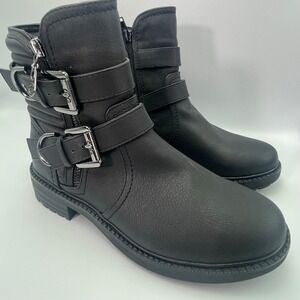 GBG By‎ Guess Los Angeles Gelley Motorcycle Boots Black Women 7M Buckle Accents